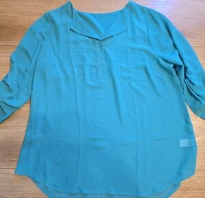 NWOT MAURICES Womens Chiffon Turquoise Tunic Convertible 3/4 Sleeves Plus 16-18